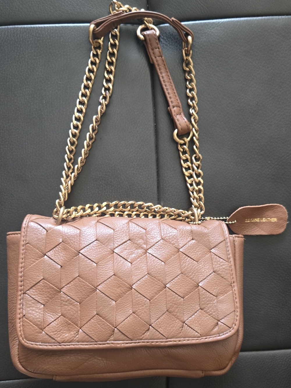 Leather Quilted Crossbody Bag in Brown